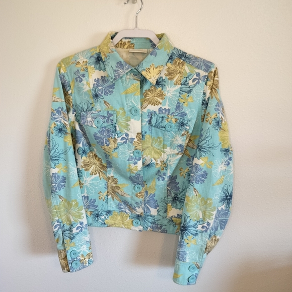 Liz Claiborne Jackets & Blazers - Liz Claiborne Womens Vintage Floral Denim Jacket Size M Cottagecore 90s Coastal